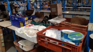 (R5N) Contents of Shelf. To Inc Food Storage, Flasks, Travel Mugs, Table Cloths, Disposable Plates