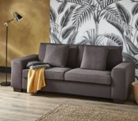 (R6F) Household. 1 X Lola Sofa Charcoal. Wooden Frame With Solid Beechwood Legs. H80 X W215 X D88cm