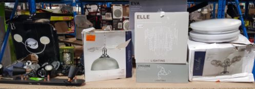 (R3F) Lighting. Contents Of Shelf. Approx. 17 Items. To Inc 2 X The Lighting Studio Elle, 1 X Cyclon