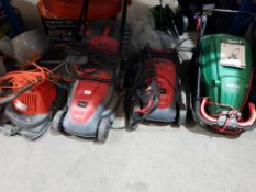 (R2D) 4 X Mixed Lawnmowers. 1 X Qualcast E33 33cm 1500W Electric Hover Lawn Mower, 1 X Flymo Corded