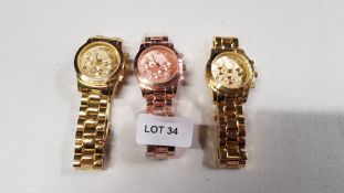 (R12A) 3 X Generic Mens Watch (2 X Gold, 1 X Rose Gold)