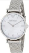 Emporio Armani Ar1955 Ladies Silver Mesh Band Quartz Designer Watch