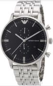 Emporio Armani Ar0389 Men's Gianni Black Dial Silver Bracelet Chronograph Watch