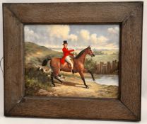 Antique Fine Art Oil on Board Rider & Hounds Signed Lower Right Belle Antique Fine Art Oil on