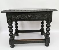Antique Small Dark Hardwood Table Bobbin Turned Legs With Drawer     Antique Small Dark Hardwood