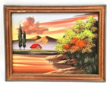 Vintage Kitsch Painting Tropical Scene Framed     Vintage Kitsch Painting Tropical Scene Framed.