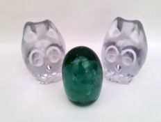 Vintage Glass Dump Weight & Glass Owl Paper Weights Vintage Glass Dump Weight & Glass Owl Paper