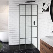 New (E13) 1200mm - 8mm Designer Black Shoji Crittall Style Shower Screen. RRP £499.99. Easycle...