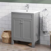 New & Boxed 600mm Melbourne Earl Grey Double Door Vanity Unit - Floor Standing. RRP £749.99 E... New