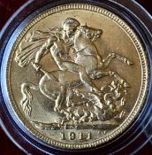 UK 1911 George V Gold Sovereign In Capsule High Grade