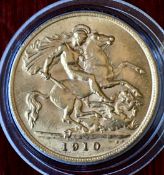 UK 1910 Edward VII Gold Half Sovereign In Capsule