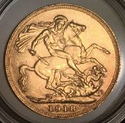 1918 P Gold Sovereign George V Perth Mint in Capsule High Grade