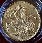 UK 1893 Victoria Veiled Head Gold Sovereign In Capsule