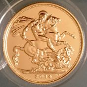 UK 2014 Elizabeth II 22k Gold Sovereign in Capsule