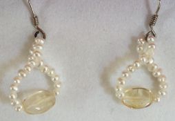 Cultured seed pear citrine drop earring 925 silver stamped