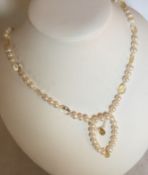Cultured Pearl with seed Pearl and citrine necklace silver toggle clasp