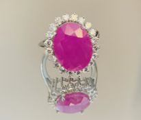 Beautiful 7.33 Ct Natural Ruby Ring Burmese With Natural Diamonds & 18k White Gold