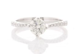 18k White Gold Diamond Ring With Stone Set Shoulders 0.87 Carats