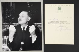 Enoch Powell (1912 - 1998) Original Signature on letter dated 1975.