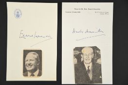 Edward Heath (1916 - 2005) Harold Macmillan (1894 - 1986) Original Signatures on headed paper.