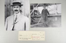 Orville Wright (1871 - 1948) Signed Cheque dated 1921