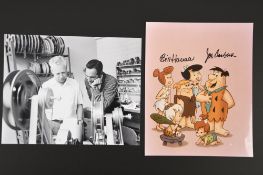 Hanna Barbera (1910 - 2001 ) & Joe Barbera (1911 - 2006) Original Signatures on Flintstones Pic
