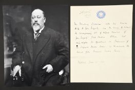 Edward VII (1841 - 1910) Original Initialled signature on 