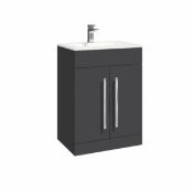 New (L74) Lili 600mm Cabinet Matt Grey Stand Alone. BASIN NOT INCLUDED.