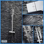 New (L85) Sognare Neptune Square Thermostatic Shower and Riser Kit. 200mm Ultra Thin Metal Fixe...