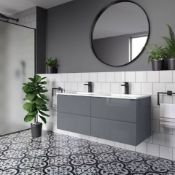 New 1200mm Trevia Grey Gloss Built In Vanity Unit. Comes Complete With Basin. Contemporary Wa