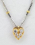 18ct Yellow Gold 0.10ct Diamond Set Heart on a White Gold Box Chain & Yellow Gold Ball Links - 18