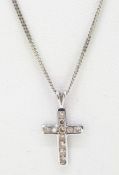 18ct (750) White Gold Diamond Cross Pendant and 16