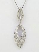 9ct (375) White Gold Diamond Double Marquise Drop Pendant on a Box Chain - 18