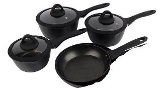 (R5F) 1x 4 Piece Soft Grip Forged Aluminium Pan Set (£ X Saucepans & 1x Frying Pan)