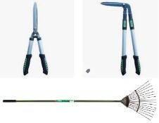 (R8B) Garden. 12 Items. 4x Lawn Rake, 4x Hand Trowl, 2x Seceteurs, 1x Lawn Trimmer & 1x Lopper