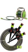 (R5E) Garden. 9 Items. Mixed Garden Items To Inc 3x 15M Garden Hose Reel, 3x 30M Expandable Garde