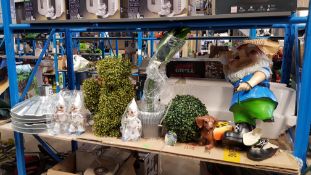 (R9K) Garden. Contents Of Shelf. Mixed Lot To Inc Large Garden Gnome With Dog (Damage To Leg), 3 X