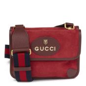 Gucci Red Suede & Burgundy Pigskin, Navy Web Small Messenger Bag