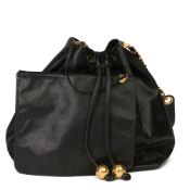 Chanel Black CC Perforated Caviar Leather Vintage Timeless Bucket Bag