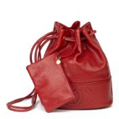 Chanel Red Caviar Leather Timeless Bucket Bag with Pouch