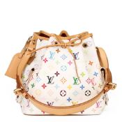 Louis Vuitton White Multicolore Coated Canvas & Vachetta Leather Petit Noé