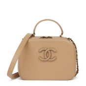 Chanel Warm Beige Lambskin & Quilted Goatskin Leather Small Coco Curve Vanity Ba