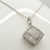 A magnificent 18ct white gold 0.86ct diamond checkerboard pendant with silver chain