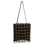 RARE Chanel Vintage Black Silk Chain Cage Evening Shoulder Bag