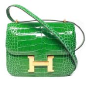 Hermes New Shiny Alligator Green Constance 18 Bag