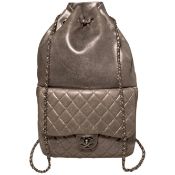 Chanel Metallic Silver Lambskin Leather Classic Backpack