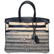 Limited Edition Hermes Toile de Camp Dechainee Canvas Black 35cm Birkin Bag