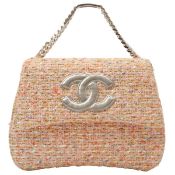 Chanel Circa 1997 Tweed Cc Mark Stitch Chain Handbag Soft Pink/Silver