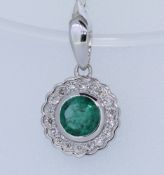 9ct Hallmark White Gold Emerald And Diamond Pendant