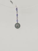 9ct white gold tanzanite and black cultured pearl pendant